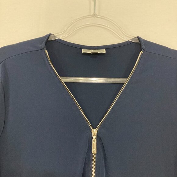 JM Collection size XL Navy Half Zip Rolled Tab Stretch Knit Blouse Office - Picture 3 of 9
